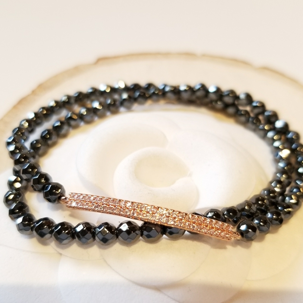 NEW Rose Gold Pave CZ Hematite Bracelet Choker